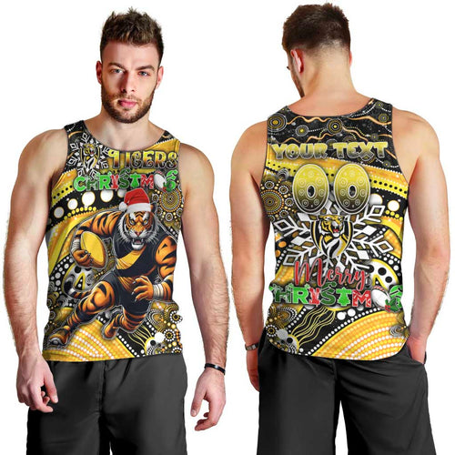 Merry Christmas AFL Richmond Tigers Men Tank Top Aboriginal Santa Football Mascot