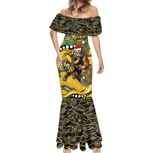 Merry Christmas AFL Richmond Tigers Mermaid Dress Aboriginal Santa Football Mascot