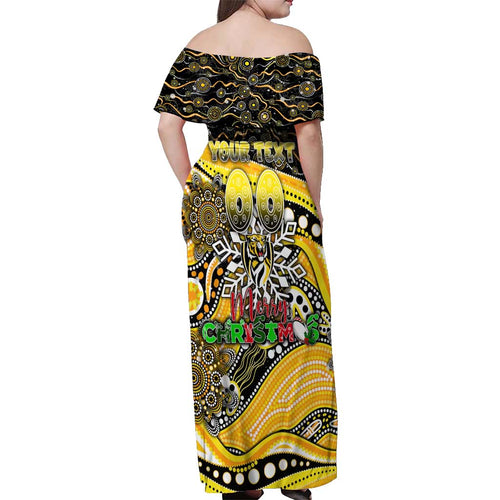 Merry Christmas AFL Richmond Tigers Off Shoulder Maxi Dress Aboriginal Santa Football Mascot