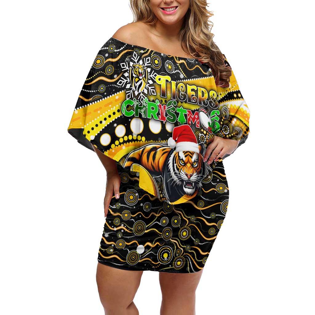 Merry Christmas AFL Richmond Tigers Off Shoulder Short Dress Aboriginal Santa Football Mascot