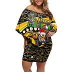 Merry Christmas AFL Richmond Tigers Off Shoulder Short Dress Aboriginal Santa Football Mascot