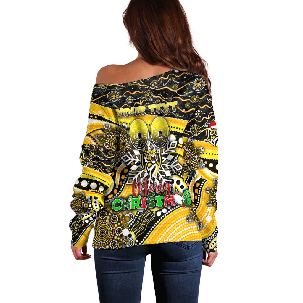Merry Christmas AFL Richmond Tigers Off Shoulder Sweater Aboriginal Santa Football Mascot