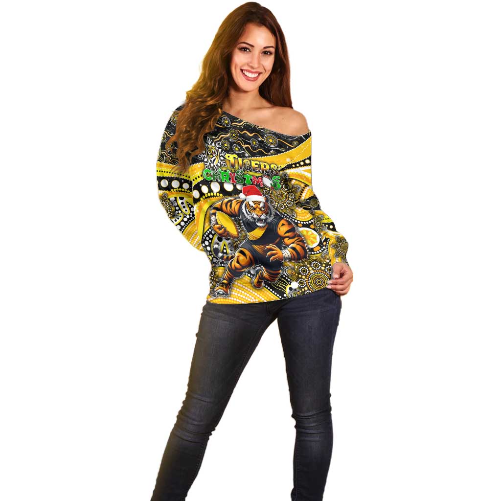 Merry Christmas AFL Richmond Tigers Off Shoulder Sweater Aboriginal Santa Football Mascot