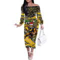 Merry Christmas AFL Richmond Tigers Off The Shoulder Long Sleeve Dress Aboriginal Santa Football Mascot
