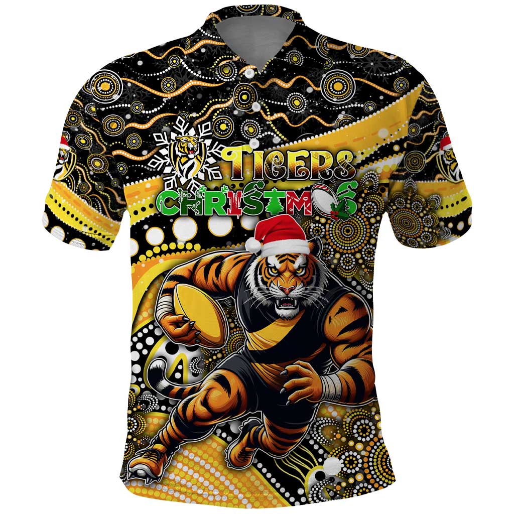 Merry Christmas AFL Richmond Tigers Polo Shirt Aboriginal Santa Football Mascot