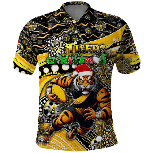 Merry Christmas AFL Richmond Tigers Polo Shirt Aboriginal Santa Football Mascot