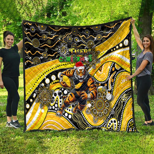 Merry Christmas AFL Richmond Tigers Quilt Aboriginal Santa Football Mascot