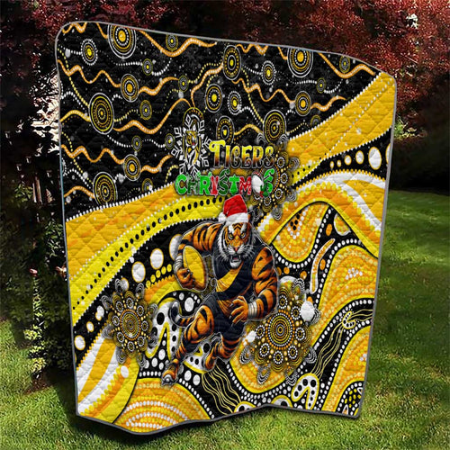 Merry Christmas AFL Richmond Tigers Quilt Aboriginal Santa Football Mascot