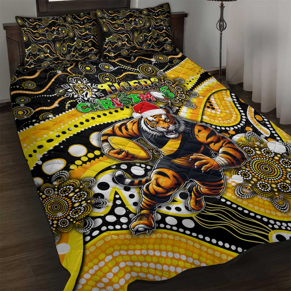 Merry Christmas AFL Richmond Tigers Quilt Bed Set Aboriginal Santa Football Mascot