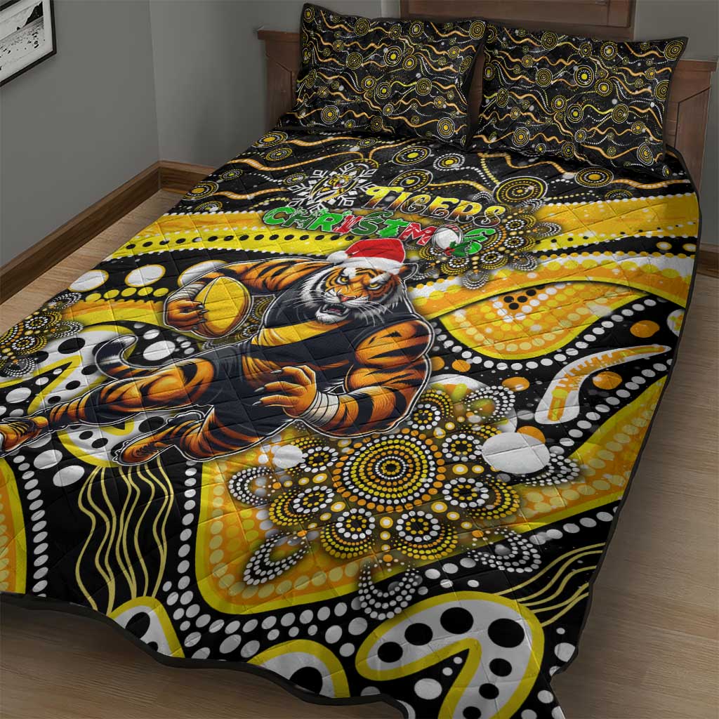 Merry Christmas AFL Richmond Tigers Quilt Bed Set Aboriginal Santa Football Mascot
