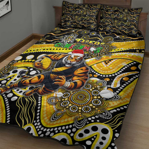 Merry Christmas AFL Richmond Tigers Quilt Bed Set Aboriginal Santa Football Mascot