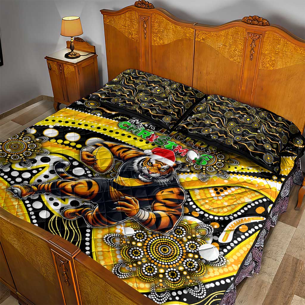 Merry Christmas AFL Richmond Tigers Quilt Bed Set Aboriginal Santa Football Mascot