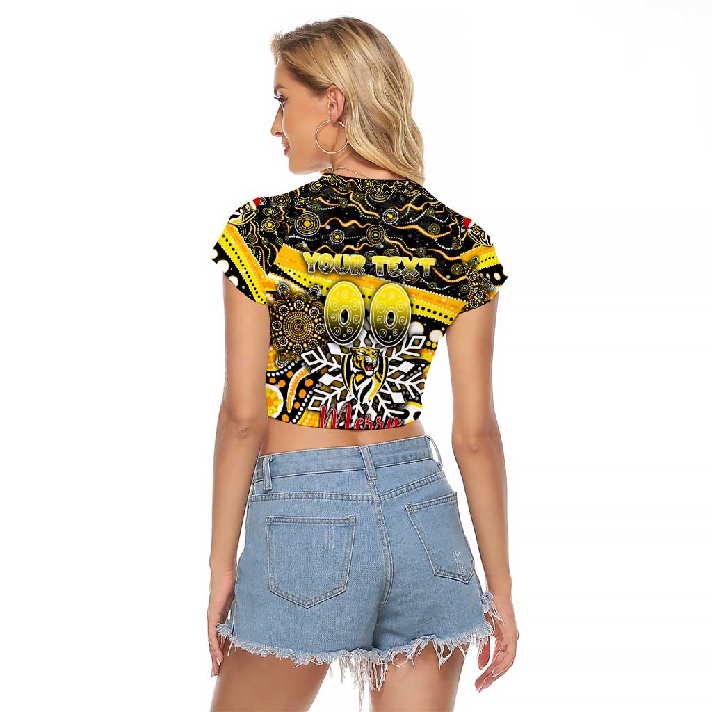 Merry Christmas AFL Richmond Tigers Raglan Cropped T Shirt Aboriginal Santa Football Mascot