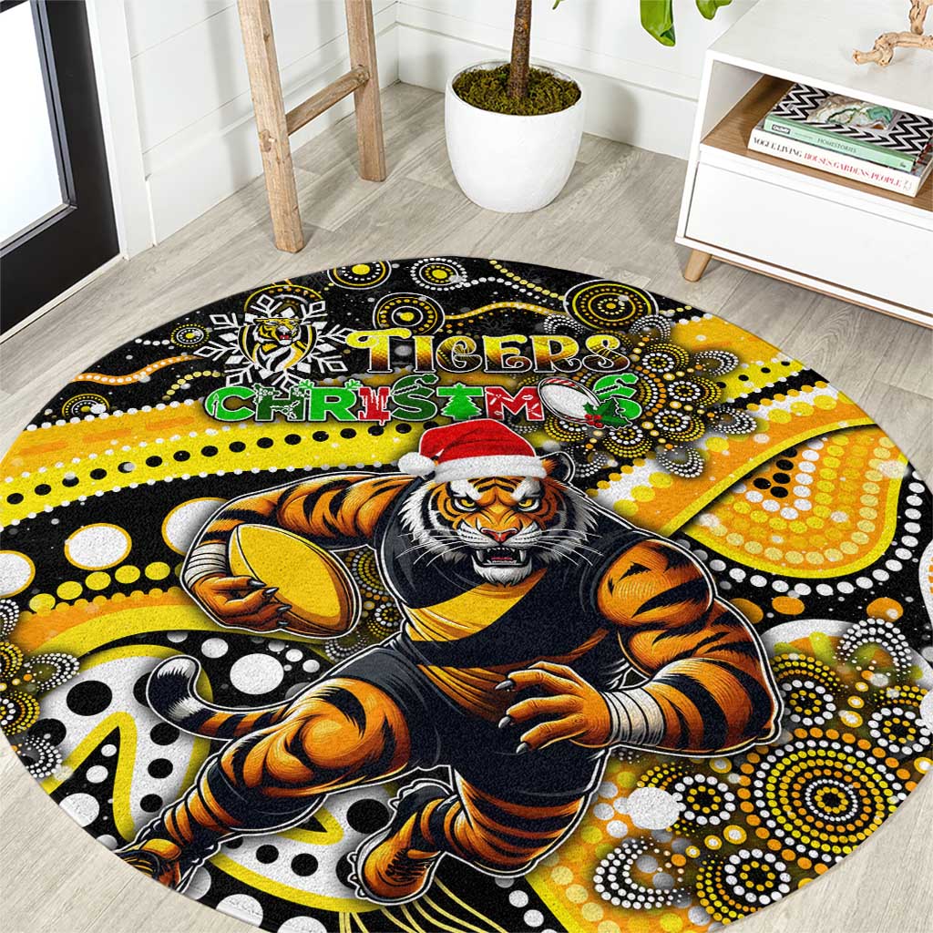 Merry Christmas AFL Richmond Tigers Round Carpet Aboriginal Santa Football Mascot