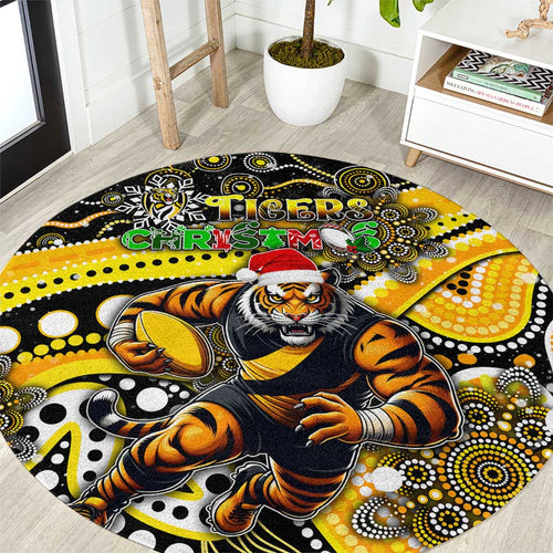 Merry Christmas AFL Richmond Tigers Round Carpet Aboriginal Santa Football Mascot