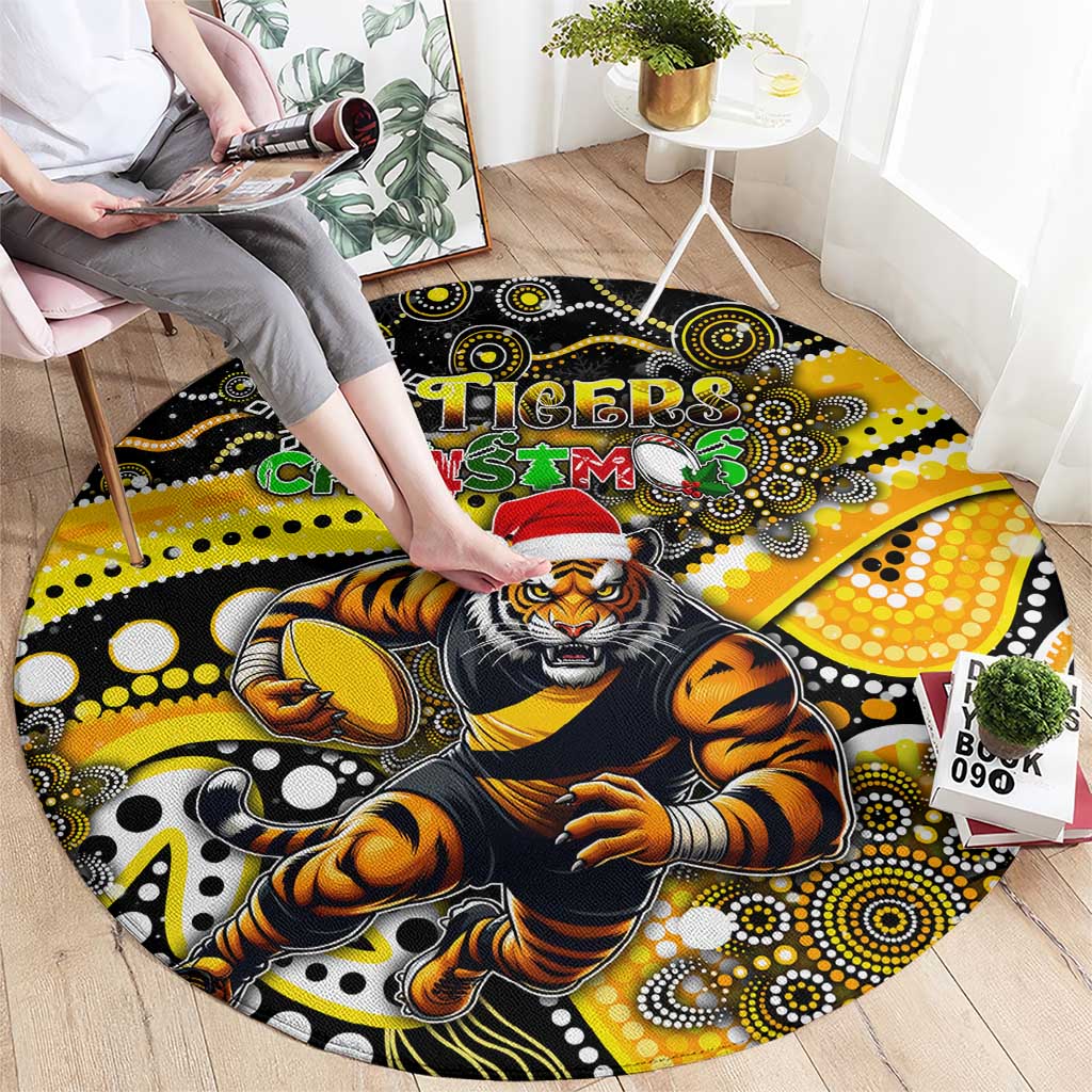 Merry Christmas AFL Richmond Tigers Round Carpet Aboriginal Santa Football Mascot
