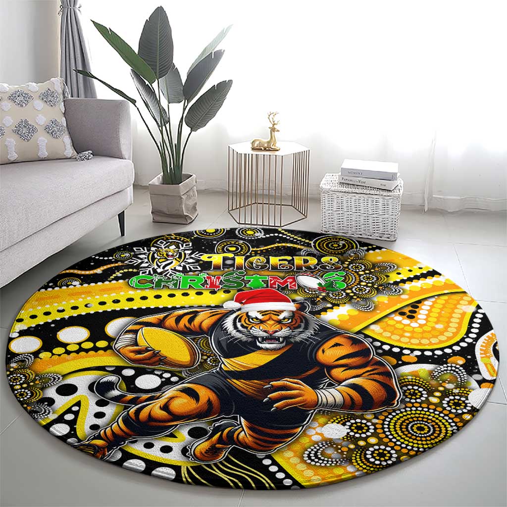 Merry Christmas AFL Richmond Tigers Round Carpet Aboriginal Santa Football Mascot