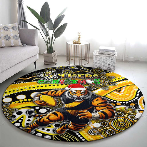 Merry Christmas AFL Richmond Tigers Round Carpet Aboriginal Santa Football Mascot