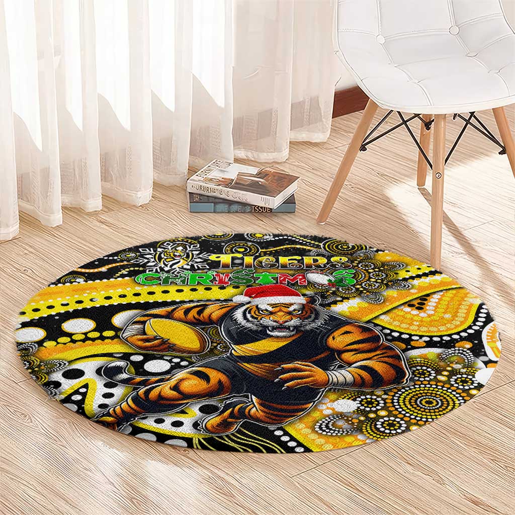 Merry Christmas AFL Richmond Tigers Round Carpet Aboriginal Santa Football Mascot