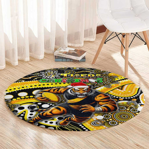 Merry Christmas AFL Richmond Tigers Round Carpet Aboriginal Santa Football Mascot