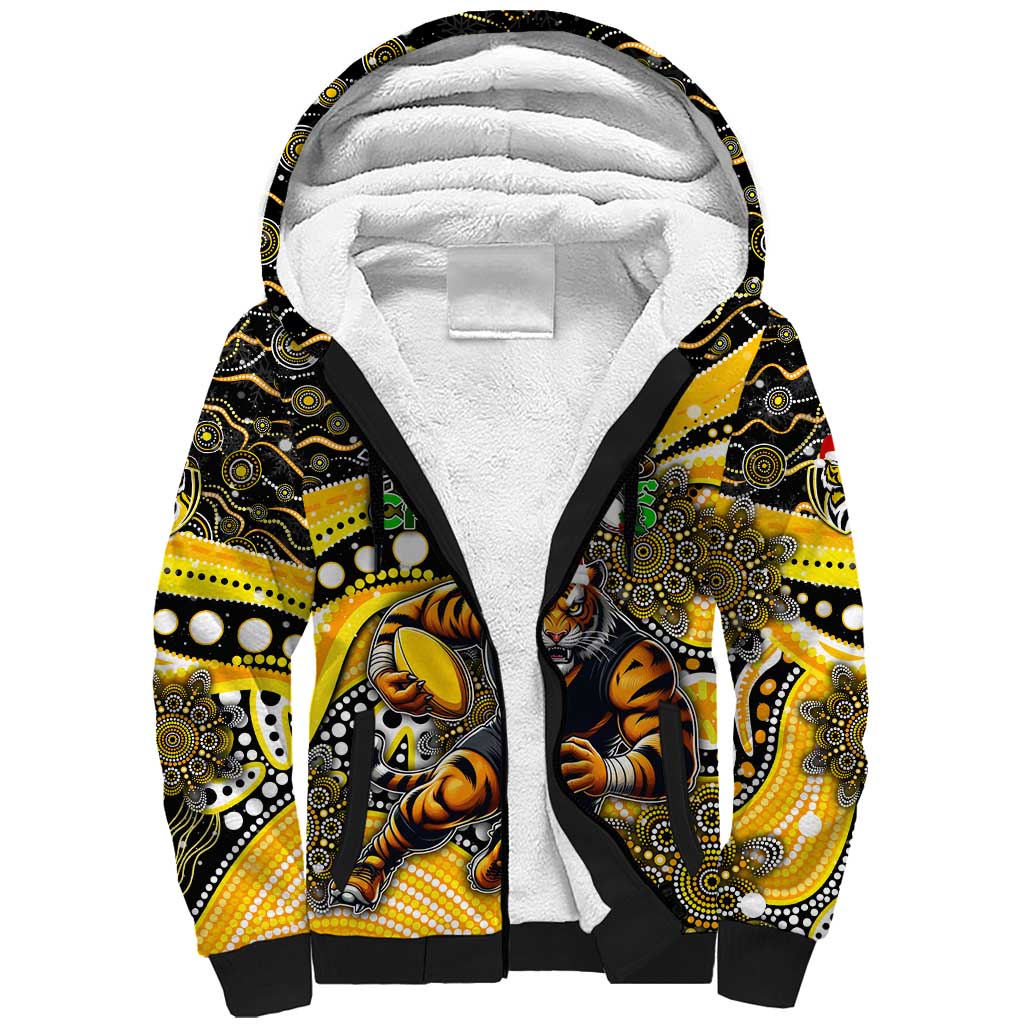 Merry Christmas AFL Richmond Tigers Sherpa Hoodie Aboriginal Santa Football Mascot