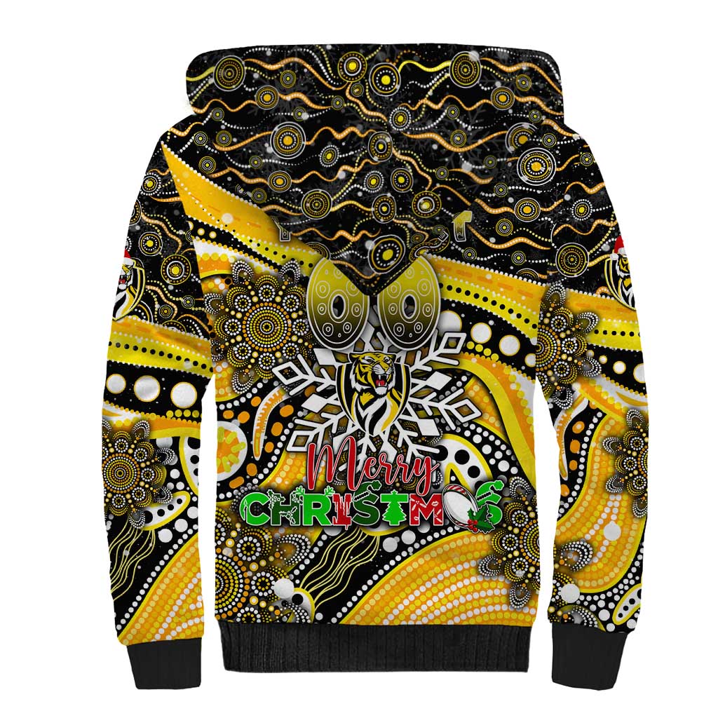 Merry Christmas AFL Richmond Tigers Sherpa Hoodie Aboriginal Santa Football Mascot