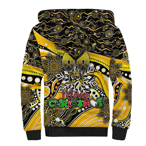 Merry Christmas AFL Richmond Tigers Sherpa Hoodie Aboriginal Santa Football Mascot