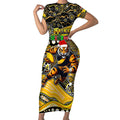 Merry Christmas AFL Richmond Tigers Short Sleeve Bodycon Dress Aboriginal Santa Football Mascot