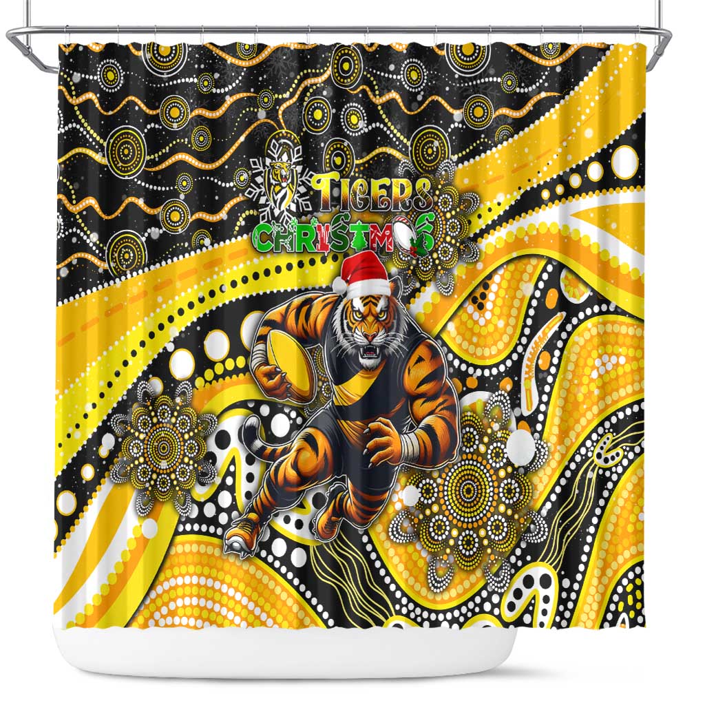 Merry Christmas AFL Richmond Tigers Shower Curtain Aboriginal Santa Football Mascot