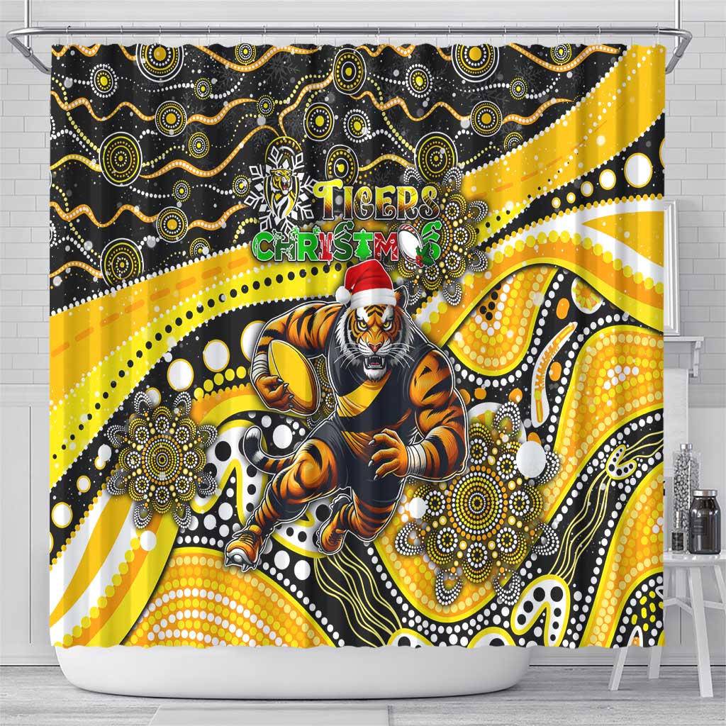 Merry Christmas AFL Richmond Tigers Shower Curtain Aboriginal Santa Football Mascot