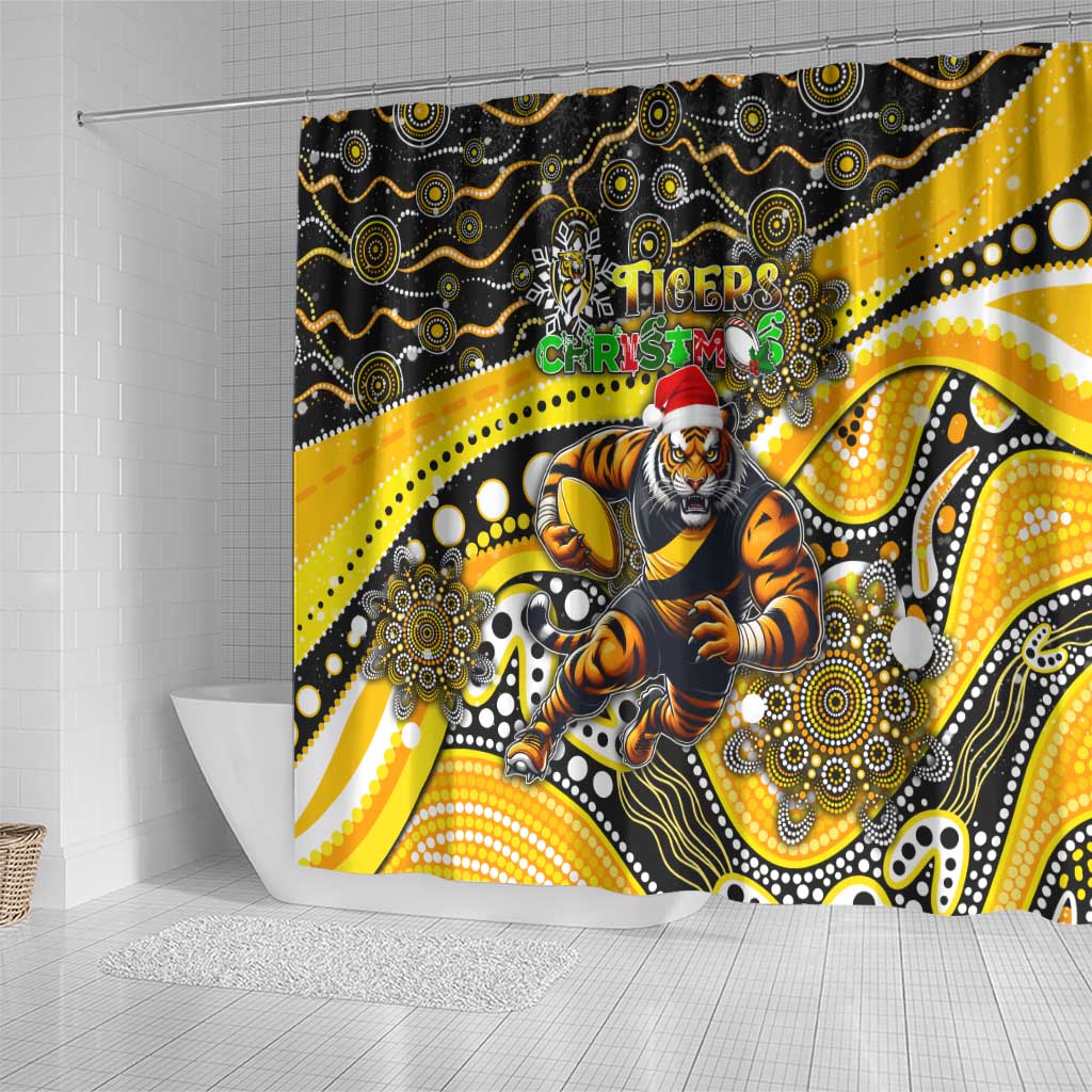 Merry Christmas AFL Richmond Tigers Shower Curtain Aboriginal Santa Football Mascot