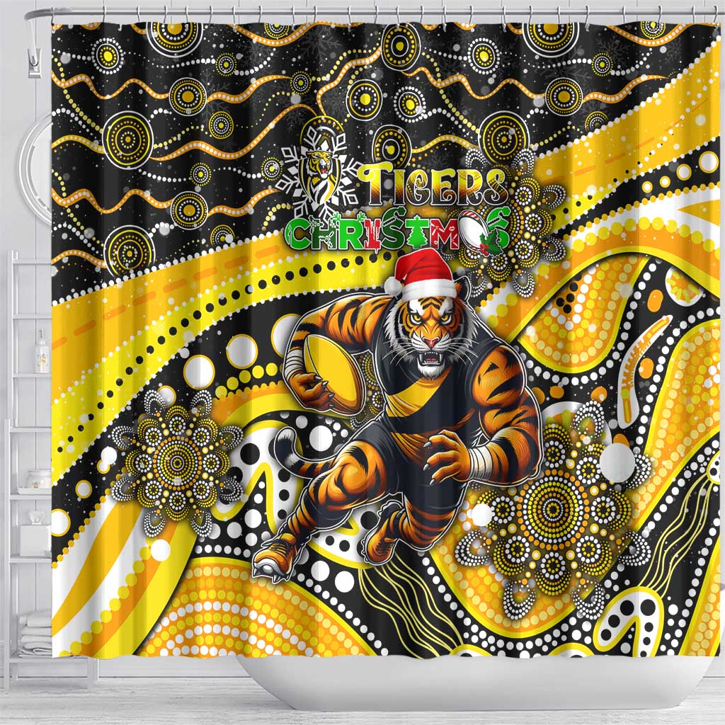 Merry Christmas AFL Richmond Tigers Shower Curtain Aboriginal Santa Football Mascot