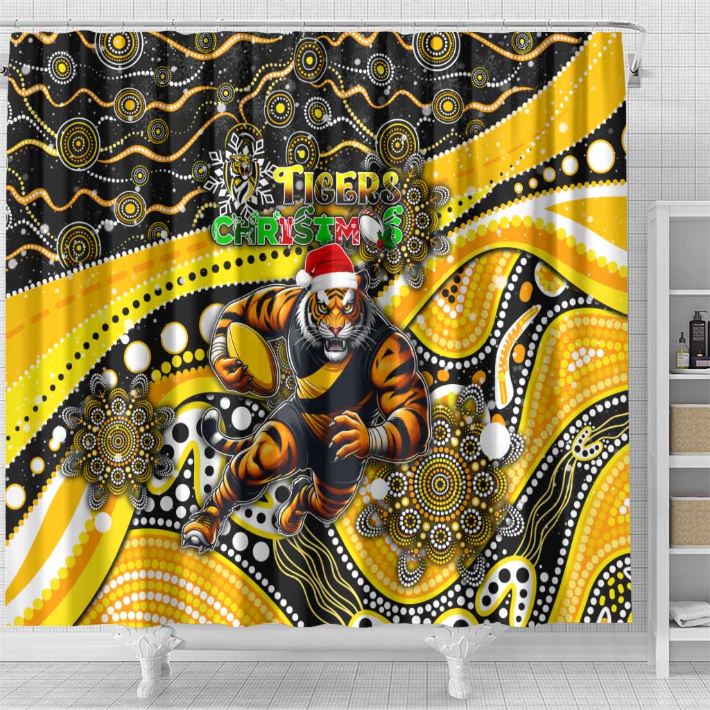 Merry Christmas AFL Richmond Tigers Shower Curtain Aboriginal Santa Football Mascot