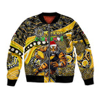 Merry Christmas AFL Richmond Tigers Sleeve Zip Bomber Jacket Aboriginal Santa Football Mascot