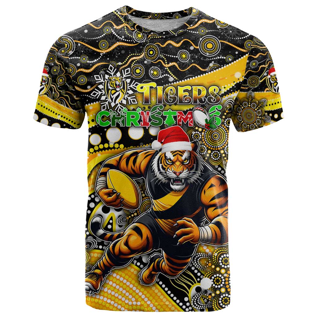 Merry Christmas AFL Richmond Tigers T Shirt Aboriginal Santa Football Mascot