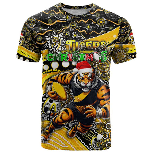 Merry Christmas AFL Richmond Tigers T Shirt Aboriginal Santa Football Mascot