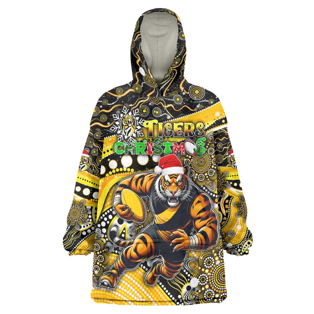 Merry Christmas AFL Richmond Tigers Wearable Blanket Hoodie Aboriginal Santa Football Mascot