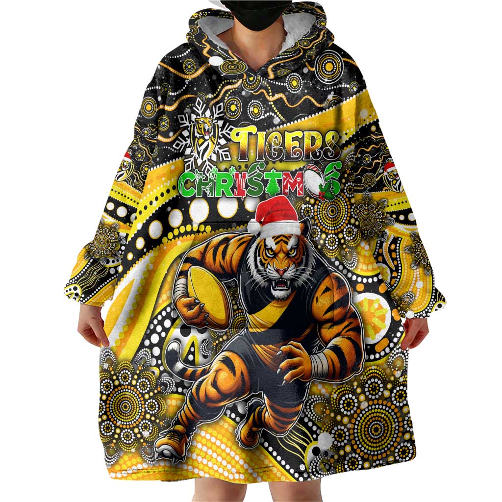 Merry Christmas AFL Richmond Tigers Wearable Blanket Hoodie Aboriginal Santa Football Mascot
