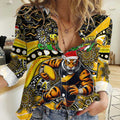 Merry Christmas AFL Richmond Tigers Women Casual Shirt Aboriginal Santa Football Mascot