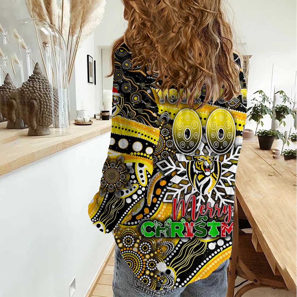 Merry Christmas AFL Richmond Tigers Women Casual Shirt Aboriginal Santa Football Mascot