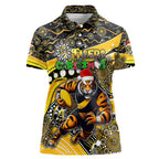 Merry Christmas AFL Richmond Tigers Women Polo Shirt Aboriginal Santa Football Mascot