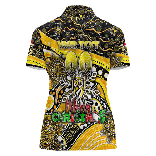 Merry Christmas AFL Richmond Tigers Women Polo Shirt Aboriginal Santa Football Mascot
