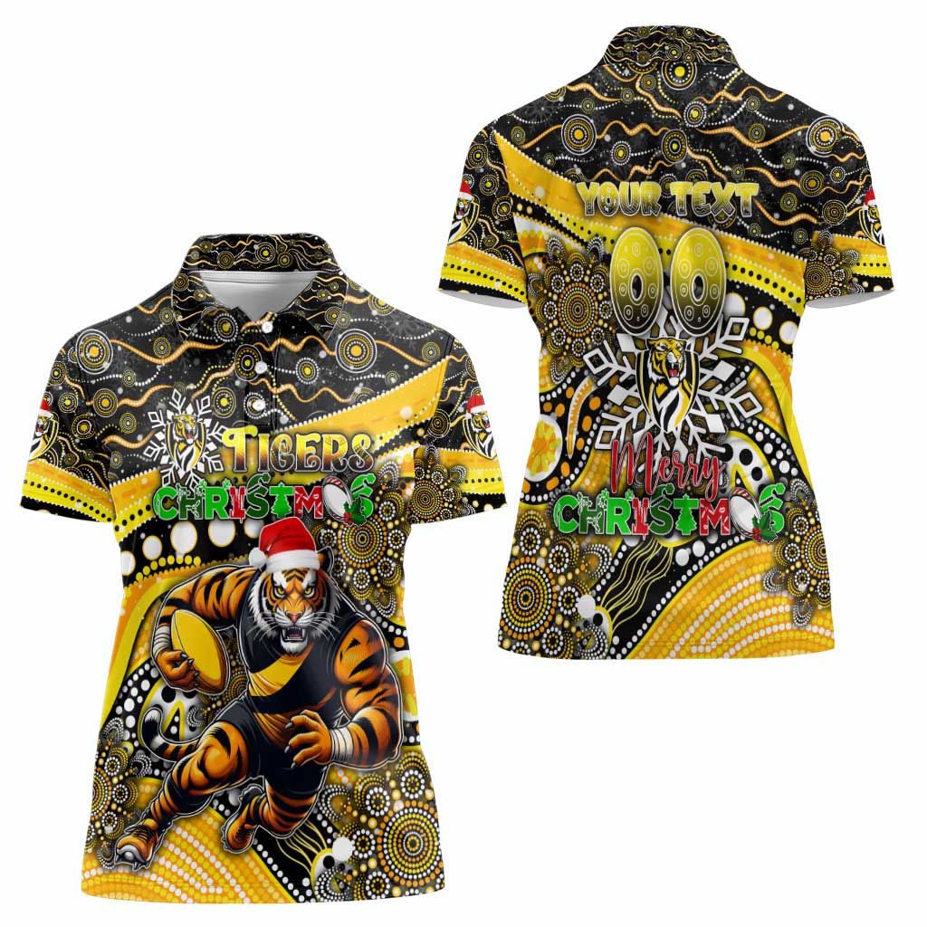 Merry Christmas AFL Richmond Tigers Women Polo Shirt Aboriginal Santa Football Mascot