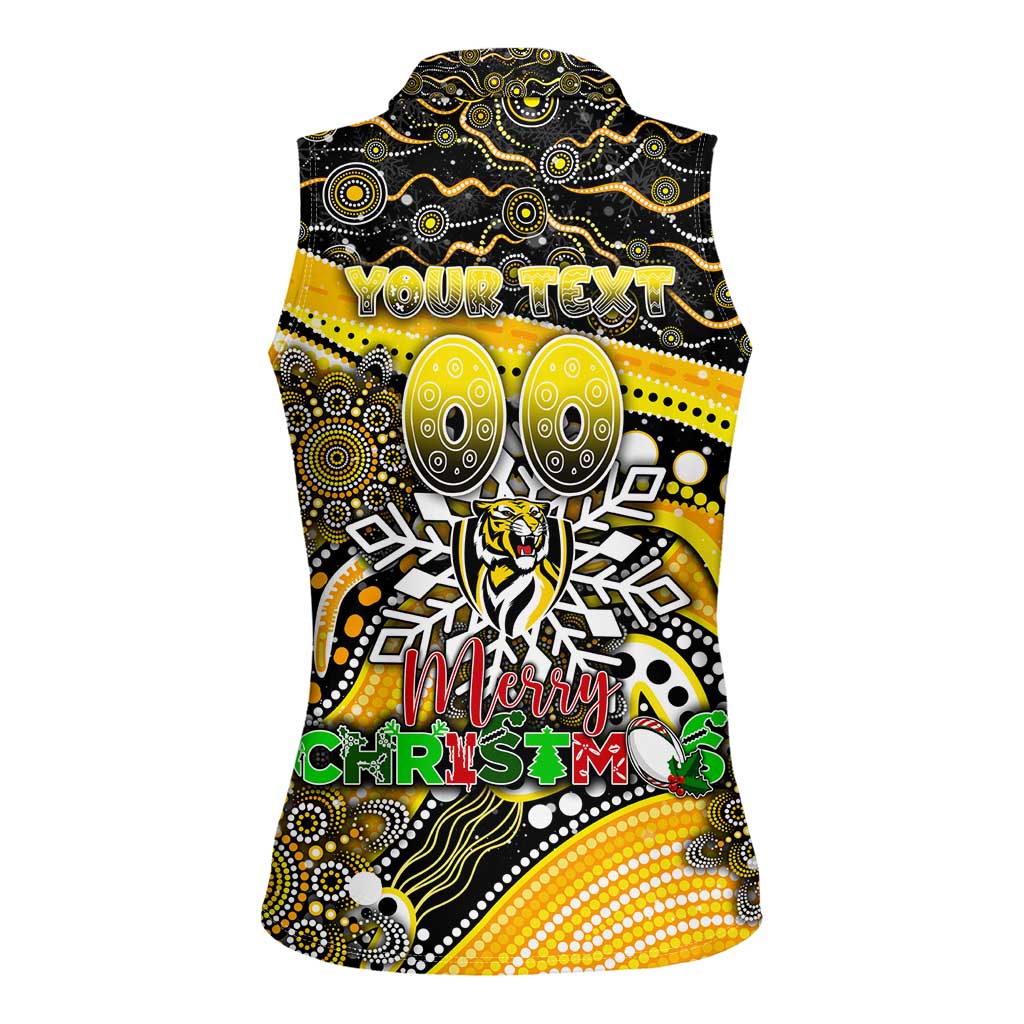 Merry Christmas AFL Richmond Tigers Women Sleeveless Polo Shirt Aboriginal Santa Football Mascot
