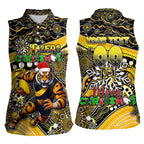 Merry Christmas AFL Richmond Tigers Women Sleeveless Polo Shirt Aboriginal Santa Football Mascot