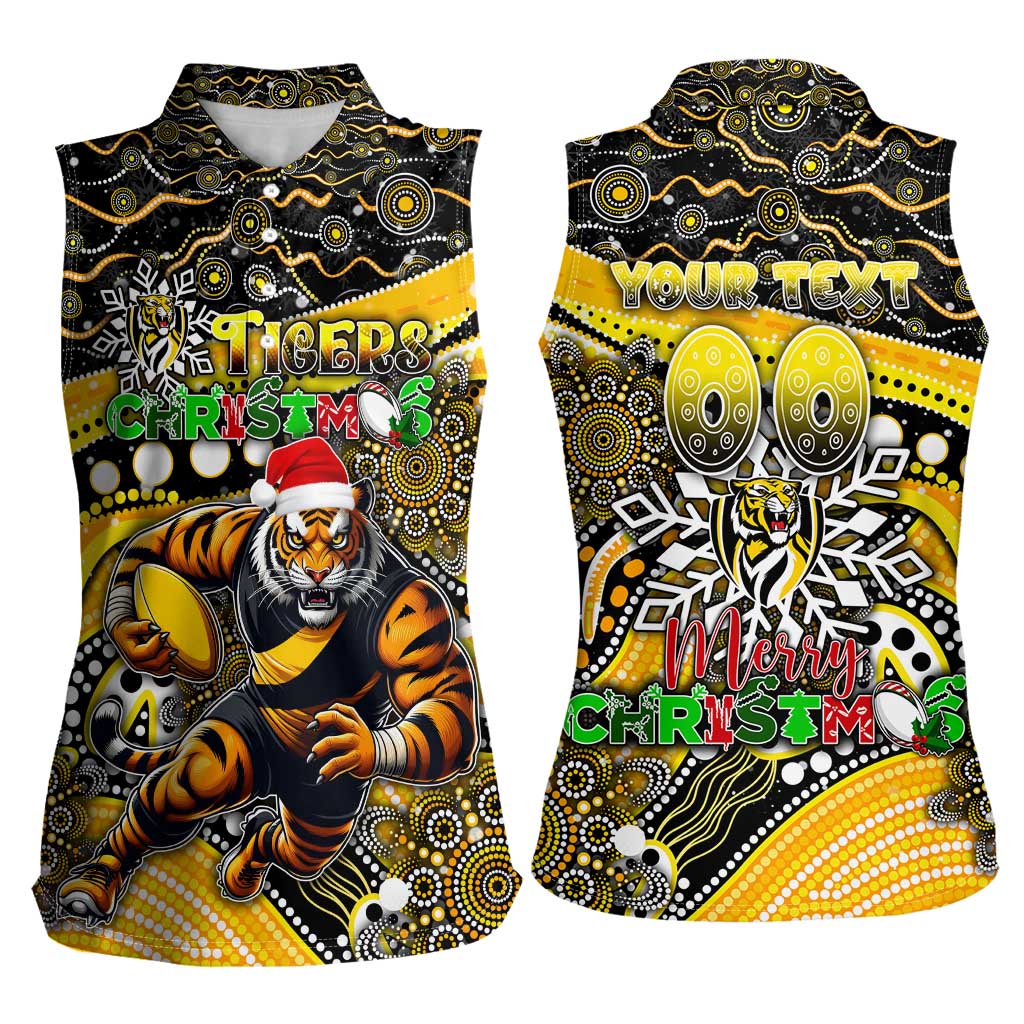 Merry Christmas AFL Richmond Tigers Women Sleeveless Polo Shirt Aboriginal Santa Football Mascot