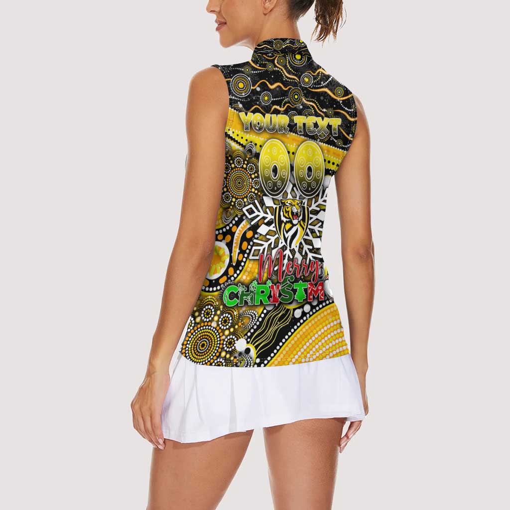 Merry Christmas AFL Richmond Tigers Women Sleeveless Polo Shirt Aboriginal Santa Football Mascot