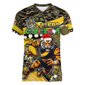 Merry Christmas AFL Richmond Tigers Women V-Neck T-Shirt Aboriginal Santa Football Mascot