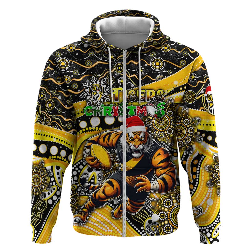Merry Christmas AFL Richmond Tigers Zip Hoodie Aboriginal Santa Football Mascot