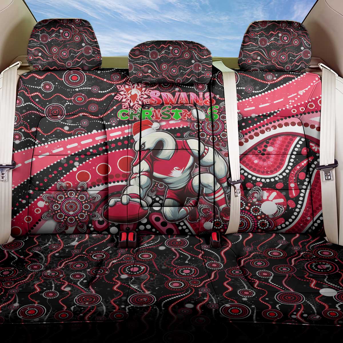Merry Christmas AFL Swans Back Car Seat Cover Aboriginal Santa Football Mascot DT02